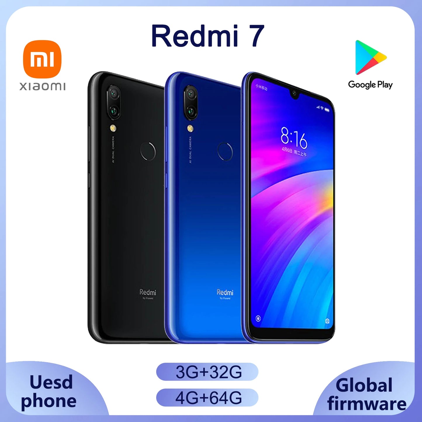 Original Xiaomi Redmi 7 smartphone 4000mAh Fingerprint Dual SIM used phone