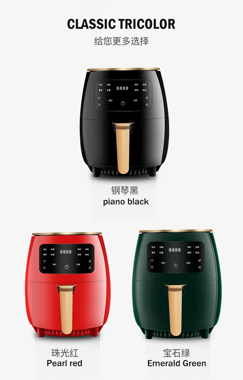 New Air Fryer Household Iarge Capacity French Fries Machine Multifunctional Electric Fryer 6L 1200W