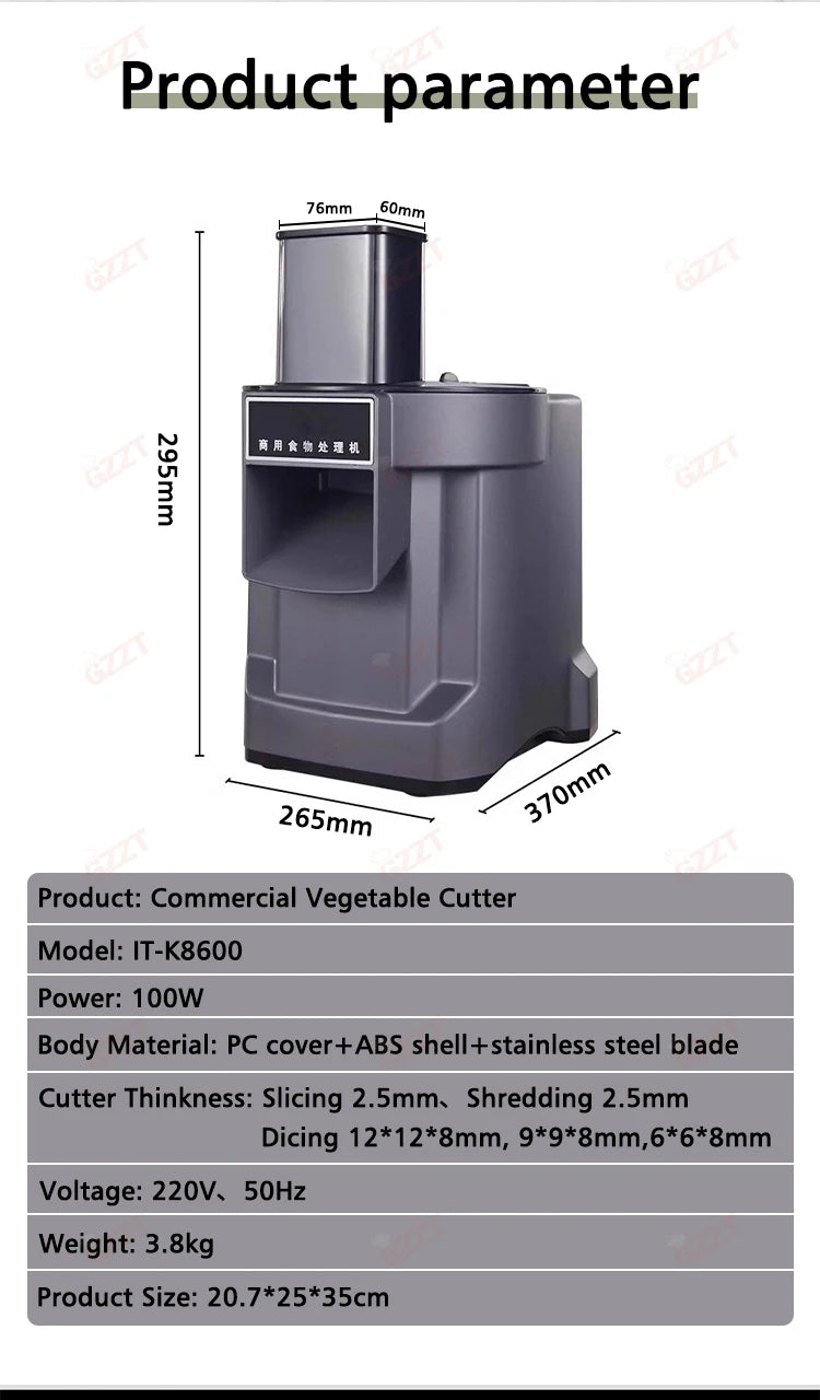 GZZT K8600 Vegetable Cutter Slicing Shredding Dicing Maker Multifunctional Food Processor with 3 Blade Multifunctional Cutter