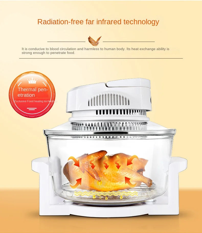 Household Oil-free Air fryer 12L smart visual glass lightwave oven multi-function electric fryer oven air oven