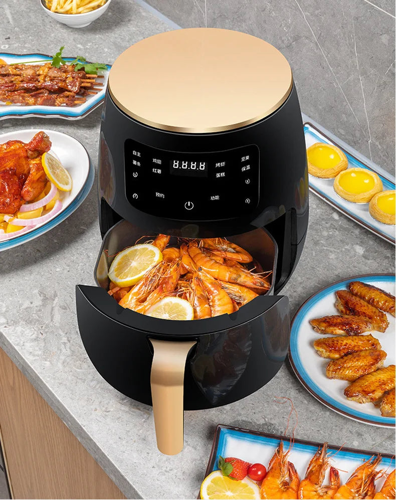 New Air Fryer Household Iarge Capacity French Fries Machine Multifunctional Electric Fryer 6L 1200W