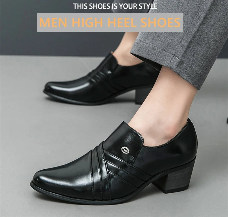 New Business Formal Oxford Shoes for Men Casual Wedding Office Party High Heels Shoes Classic Men Shoes PU Leather Dress Shoes