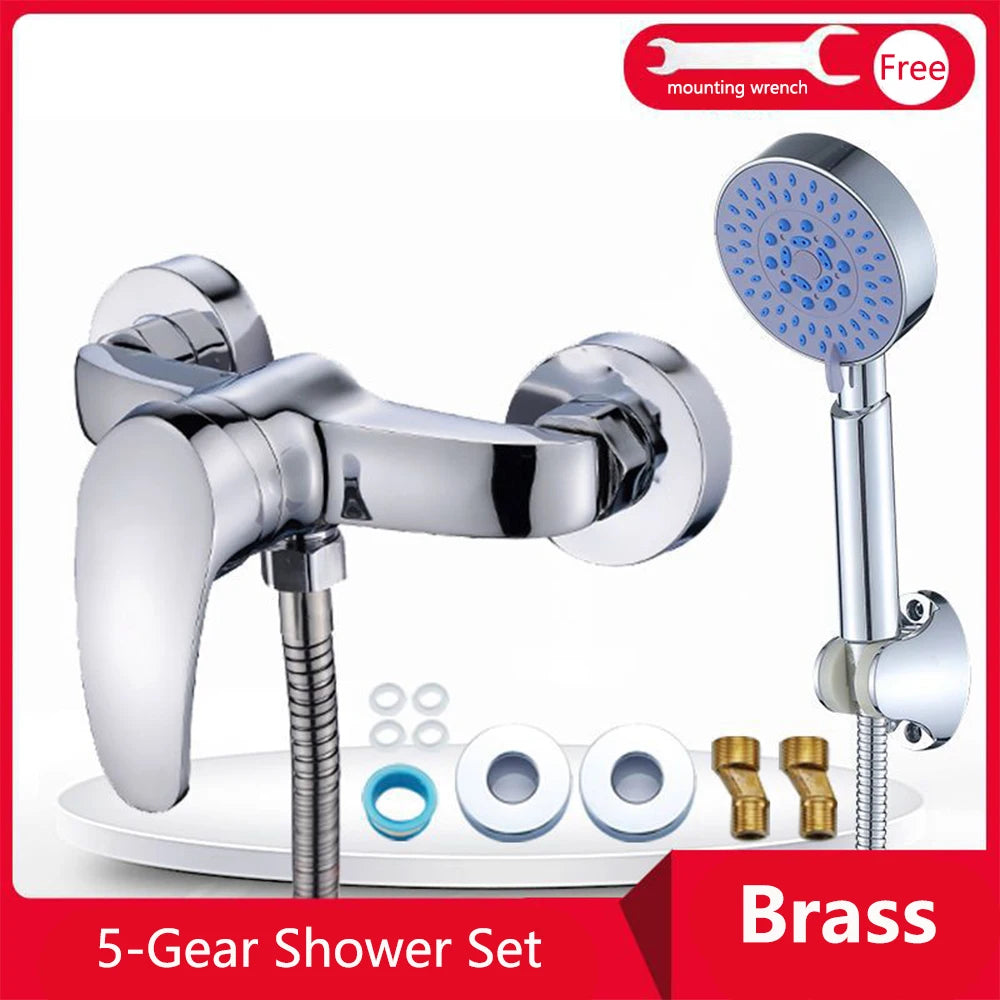 150MM Rainfall Thermostat Bathroom Shower Faucet Set Handheld Booster Showerhead Wall Mounted Brass Bath Hot & Cold Mixer Taps
