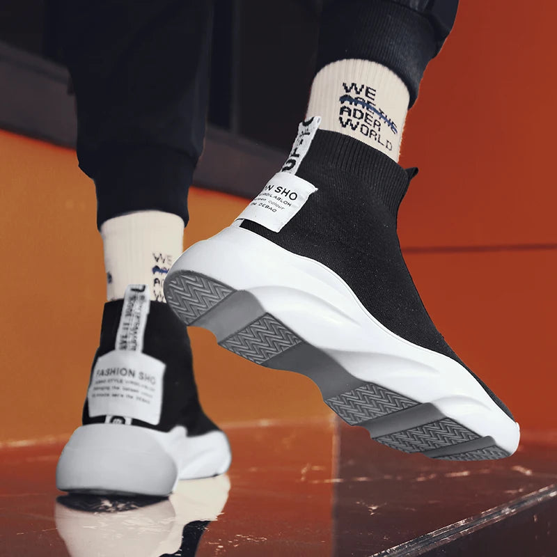Men Vulcanized Shoes High Top Casual Sports Shoes Breathable Jogging Shoes Platform Sneakers Socks Ankle Boots Chaussure Homme