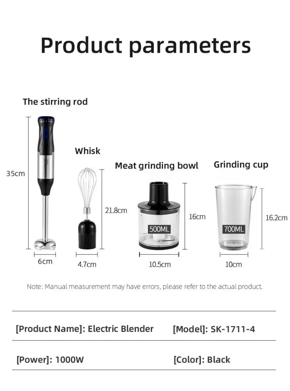 1000W Portable Handheld Electric Blender,4 In 1 Multi-Functional Household Kitchen Electric Mixer,Egg Beater,Food Processors