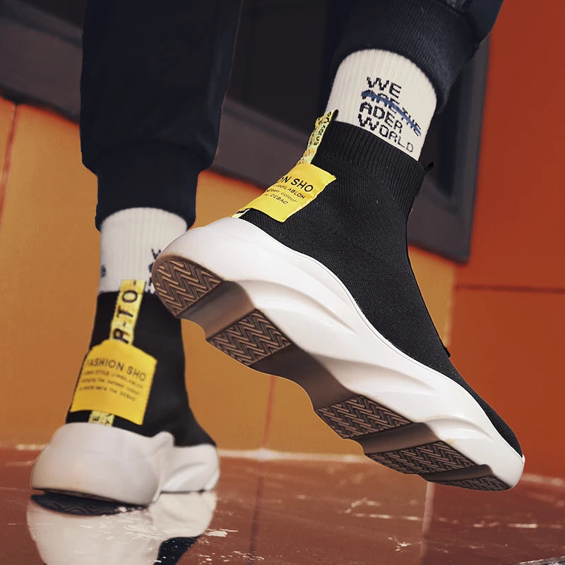 Men Vulcanized Shoes High Top Casual Sports Shoes Breathable Jogging Shoes Platform Sneakers Socks Ankle Boots Chaussure Homme