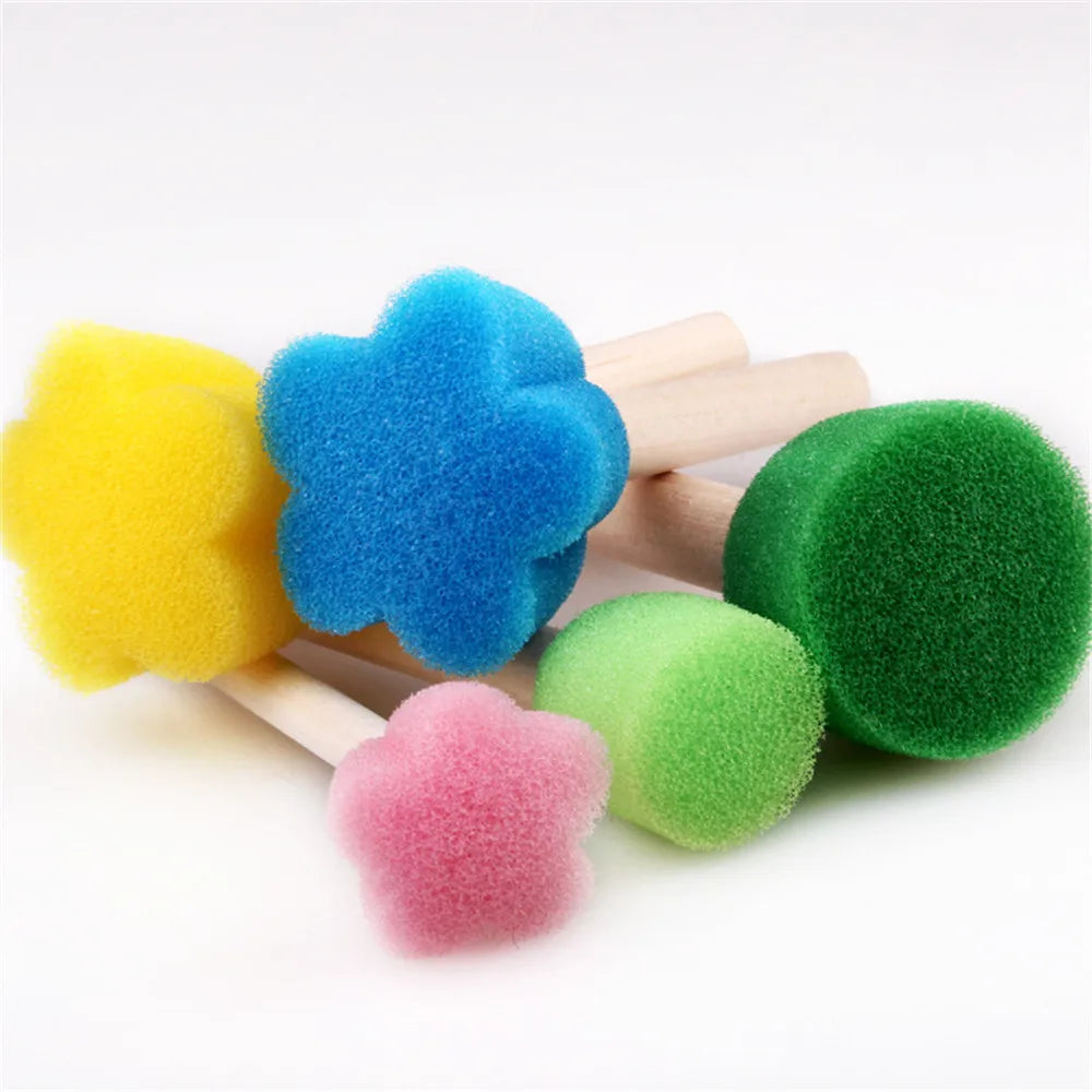 4Pcs Kids Painting Sponge Kids Early Learning Sponge Painting Kit Child Paint Set 30 Pieces Sponge Drawing Shapes Paint Brushes