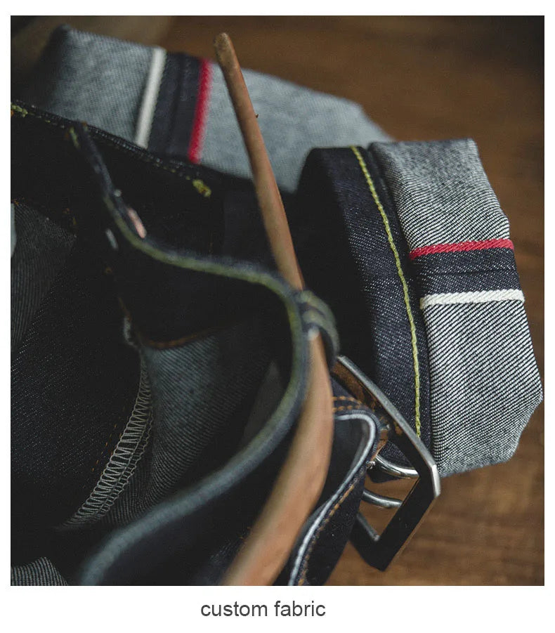 Maden Vintage 14.5oz Selvedge Raw Denim Jeans with YKK Zipper Fly Embroidery Straight Jeans Classic Men's Autumn Solid Trousers