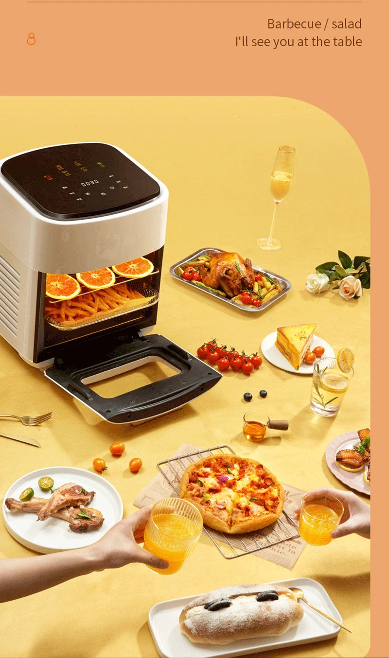 15L Large Multifunction Digital Air Fryer Without Oil Electric Oven, Dehydrator, Oven Touch Screen Fryer Viewable Window
