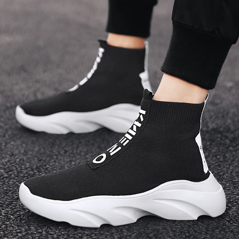 Men Vulcanized Shoes High Top Casual Sports Shoes Breathable Jogging Shoes Platform Sneakers Socks Ankle Boots Chaussure Homme