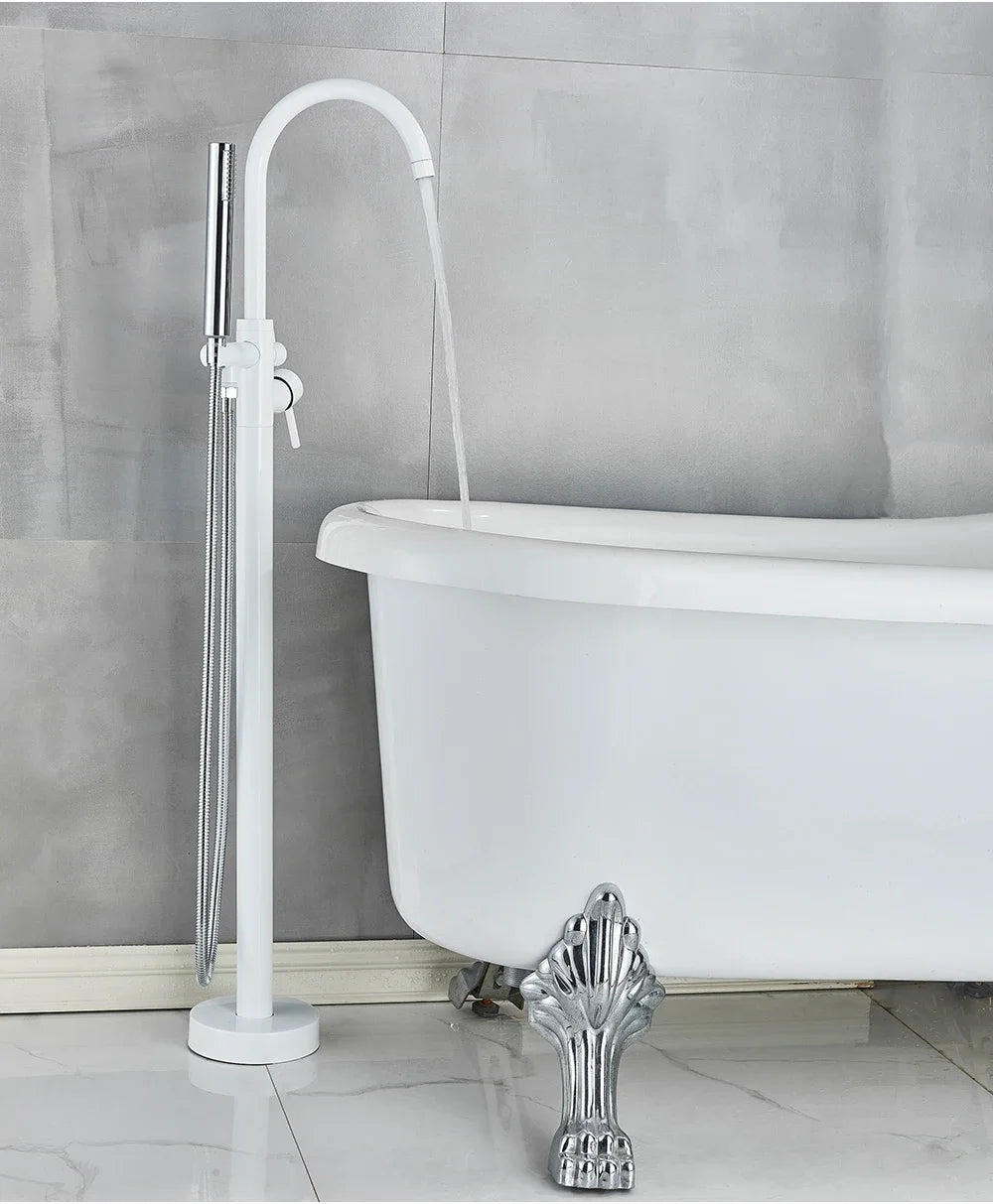 Chrome White Floor Mounted Bathtub Faucet Bathroom Freestanding Bath Tub Shower Set Swivel Spout Clawfoot Mixer