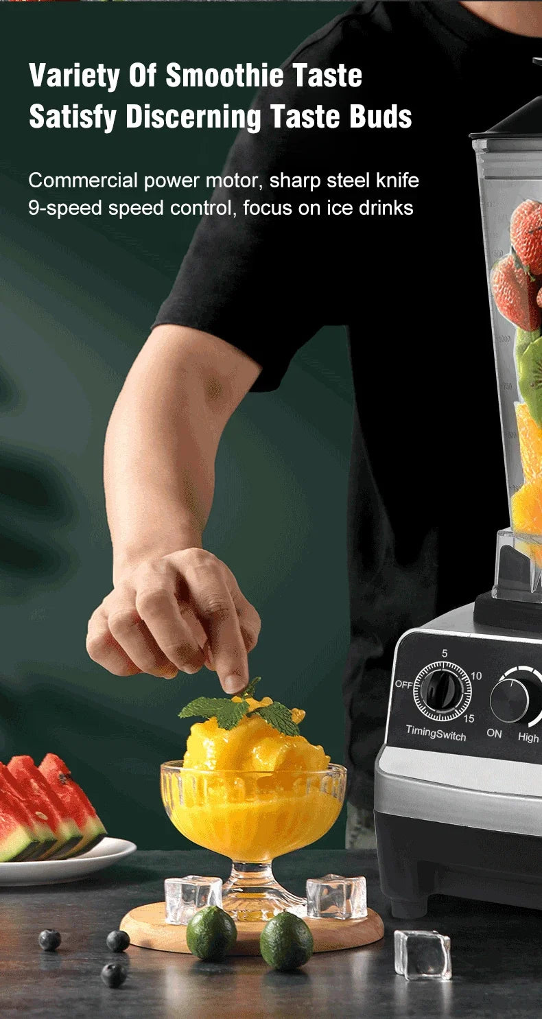 2000W Stationary Blender Heavy Duty Commercial Mixer Ice Smoothies Appliances for Kitchen Professional High Power Food Processor