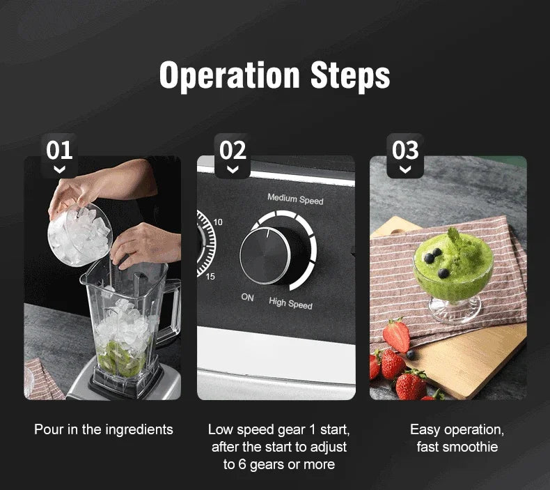 2000W Stationary Blender Heavy Duty Commercial Mixer Ice Smoothies Appliances for Kitchen Professional High Power Food Processor