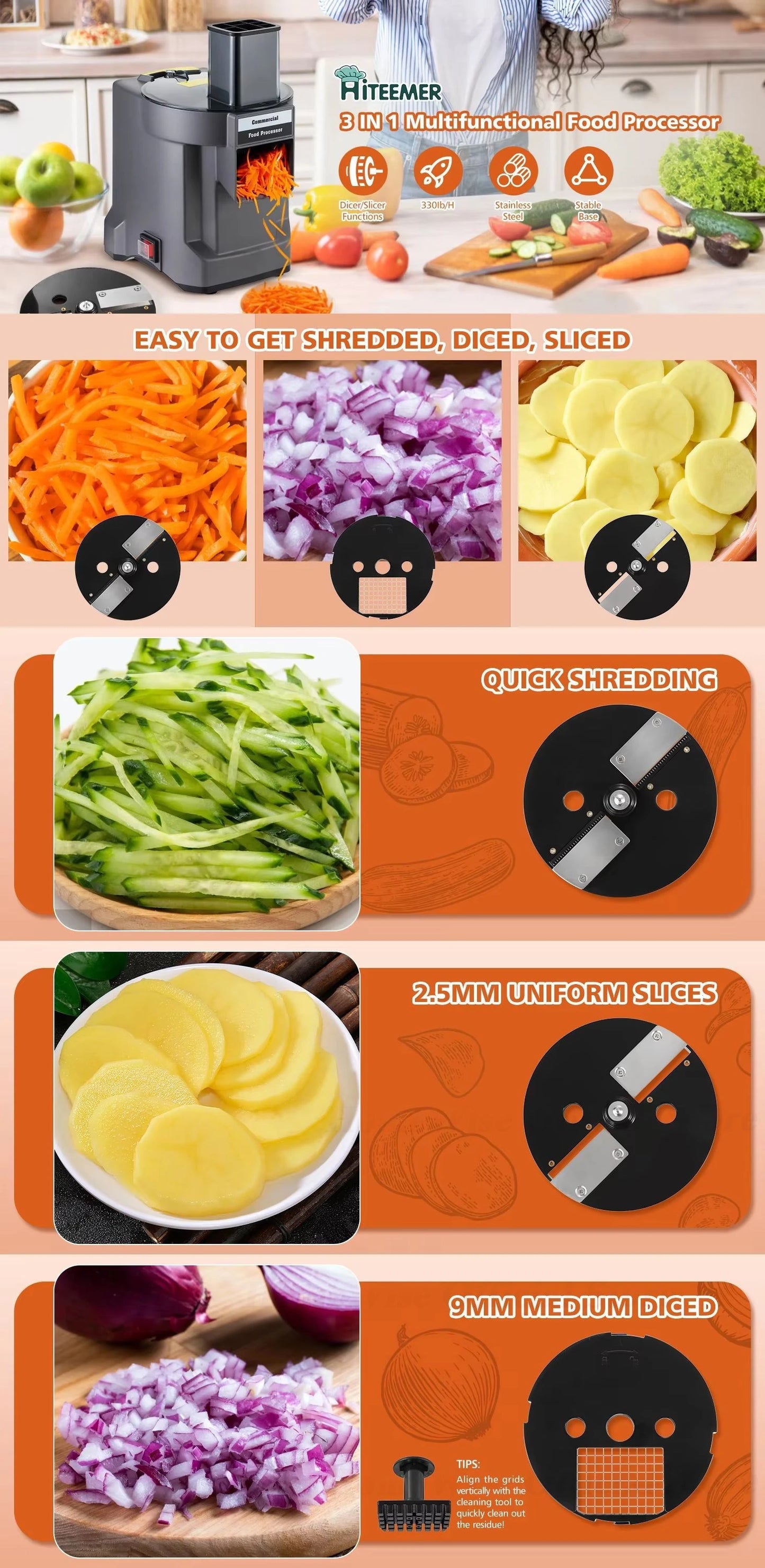 HomeWise K8600 Vegetable Cutter Slicing Shredding Dicing Maker Food Processor with 3 Blade Multifunctional Cutter
