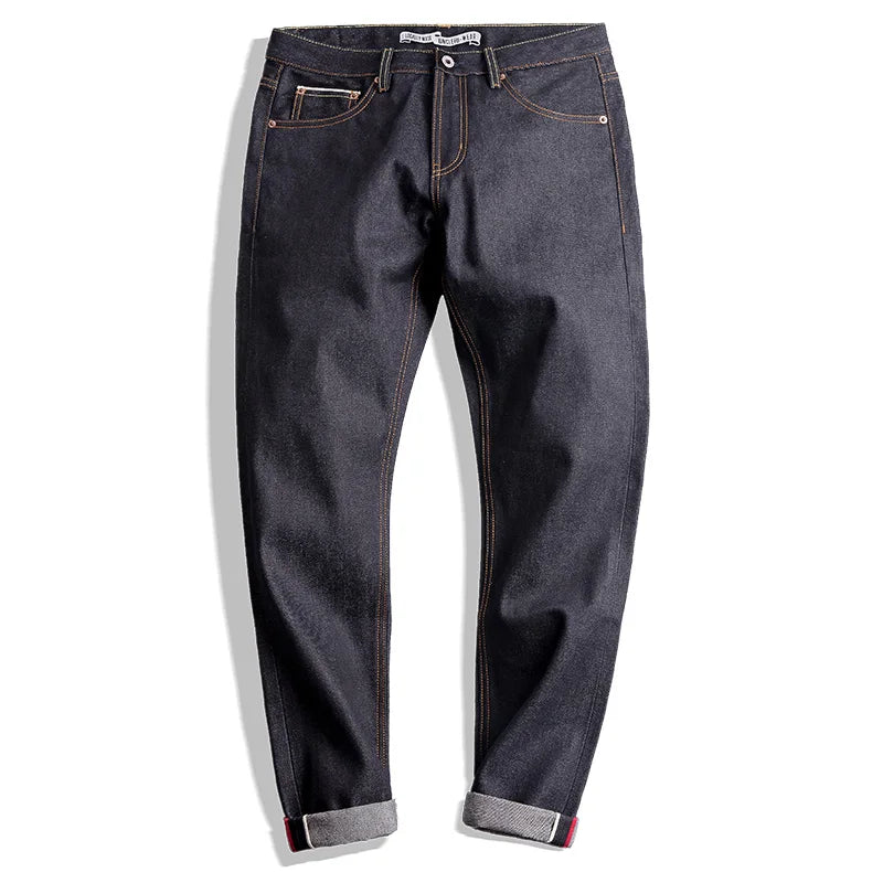 Maden Vintage 14.5oz Selvedge Raw Denim Jeans with YKK Zipper Fly Embroidery Straight Jeans Classic Men's Autumn Solid Trousers