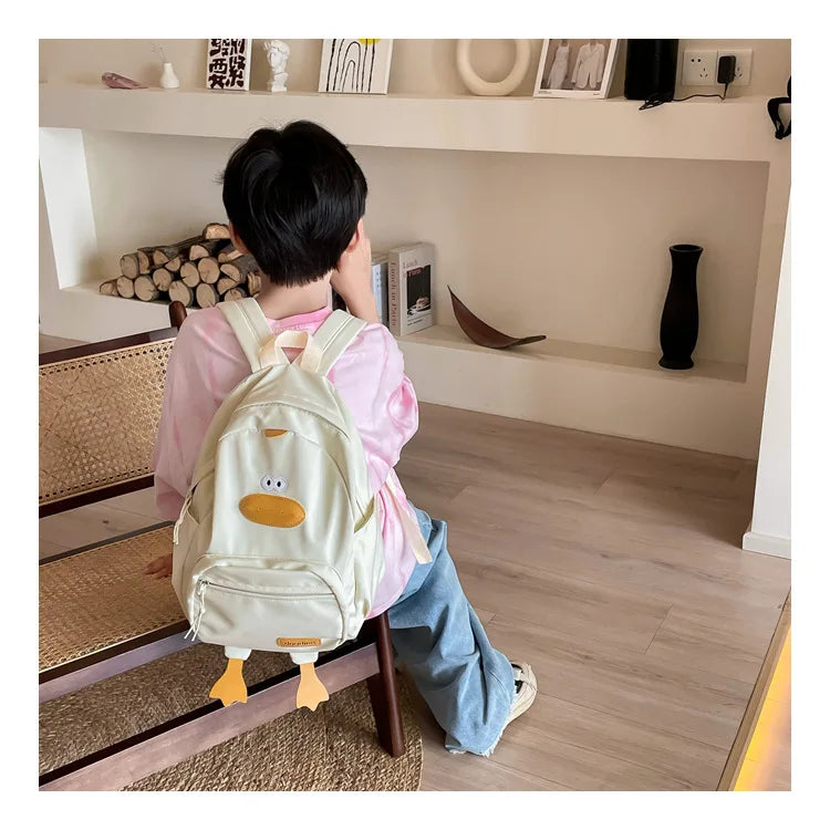 Kindergarten School Bag Cartoon Cute Duckling Burden Reduction Backpack Boys and Girls Campus Canvas Backpack