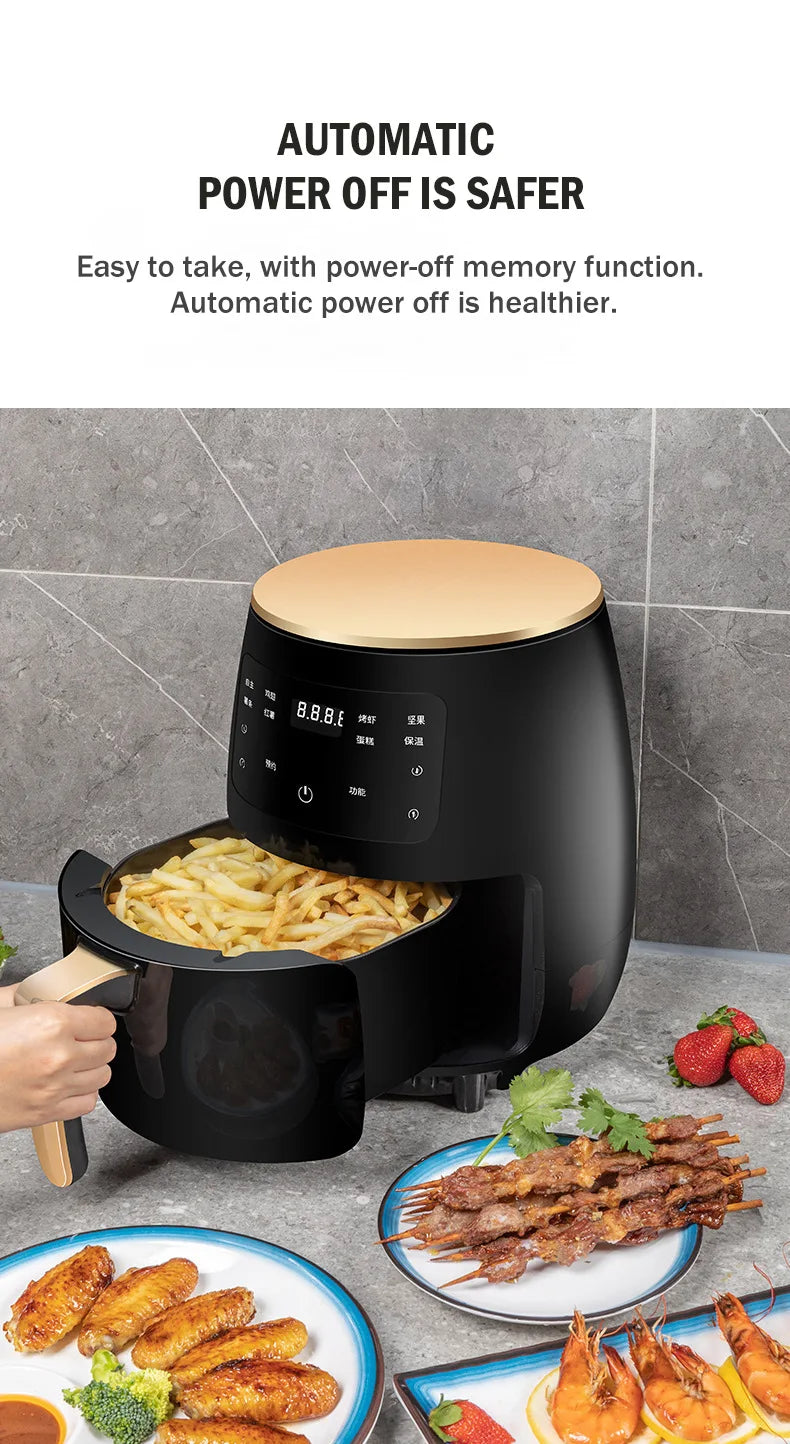 New Air Fryer Household Iarge Capacity French Fries Machine Multifunctional Electric Fryer 6L 1200W
