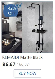 KEMAIDI Matte Black Rainfall Shower Faucet Set Single Lever Bathtub Shower Systerm with Shower Shelf Hot Cold Water Mixer Faucet