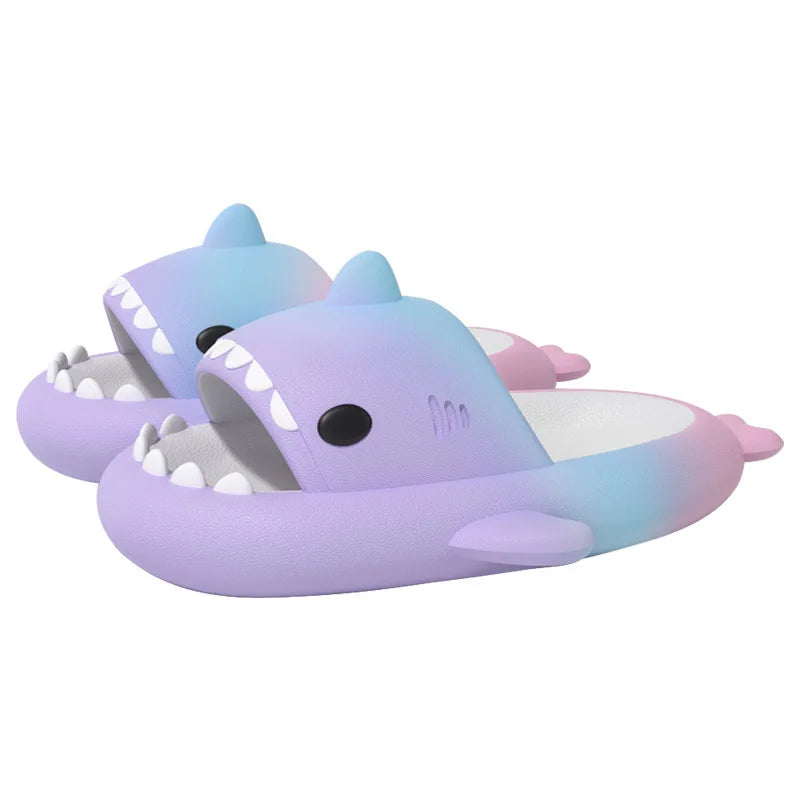 2024 Cute Summer EVA Gradient Shark Slippers Kids Candy Color Soft Indoor Sandals Women Men Fashion Outdoor Thick Sole Slides