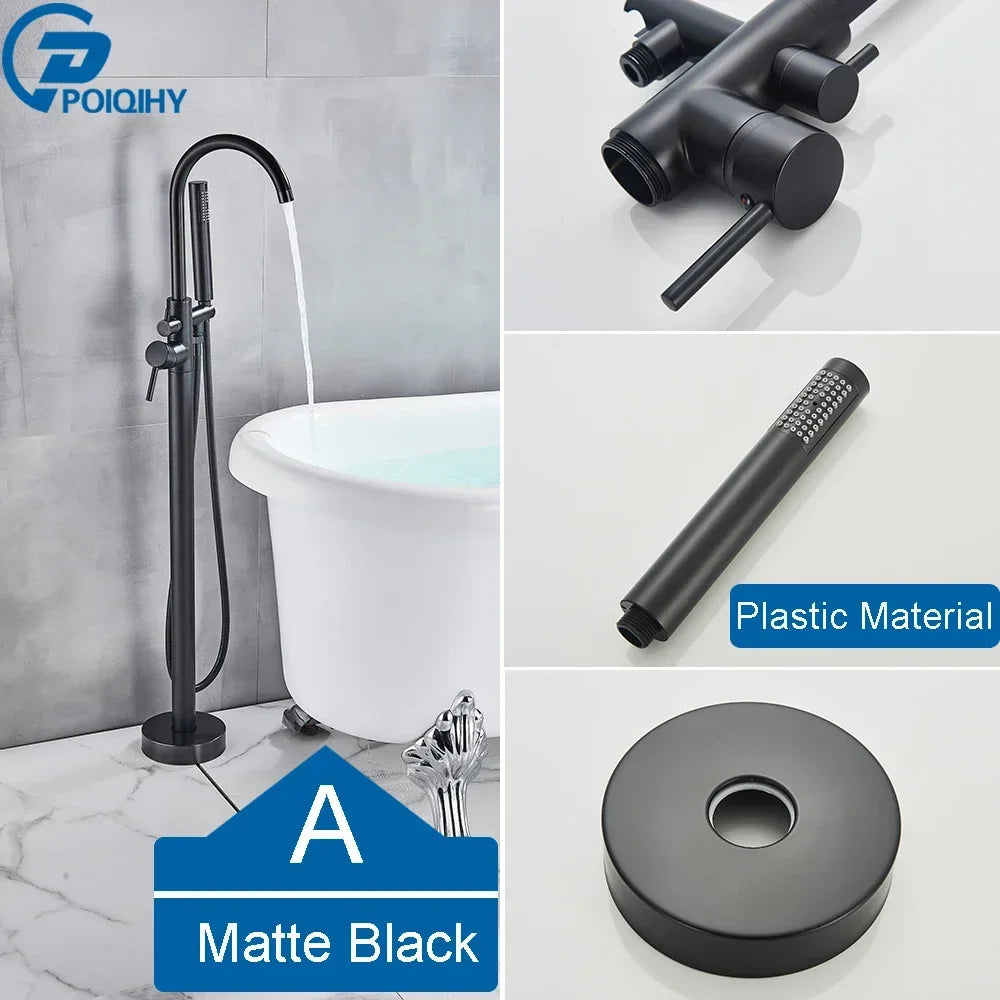 Chrome White Floor Mounted Bathtub Faucet Bathroom Freestanding Bath Tub Shower Set Swivel Spout Clawfoot Mixer