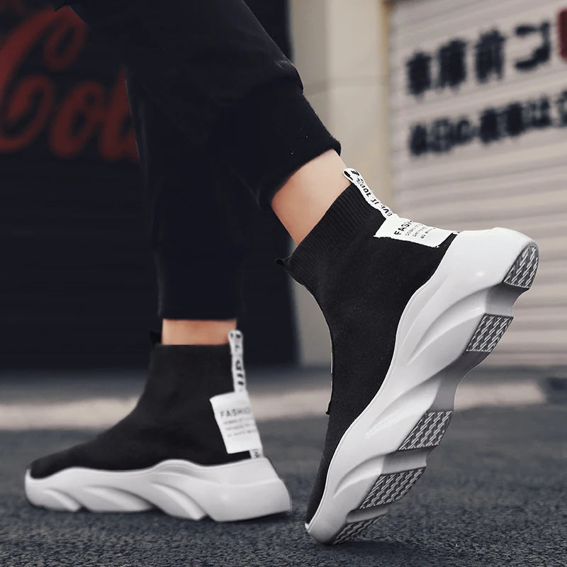 Men Vulcanized Shoes High Top Casual Sports Shoes Breathable Jogging Shoes Platform Sneakers Socks Ankle Boots Chaussure Homme