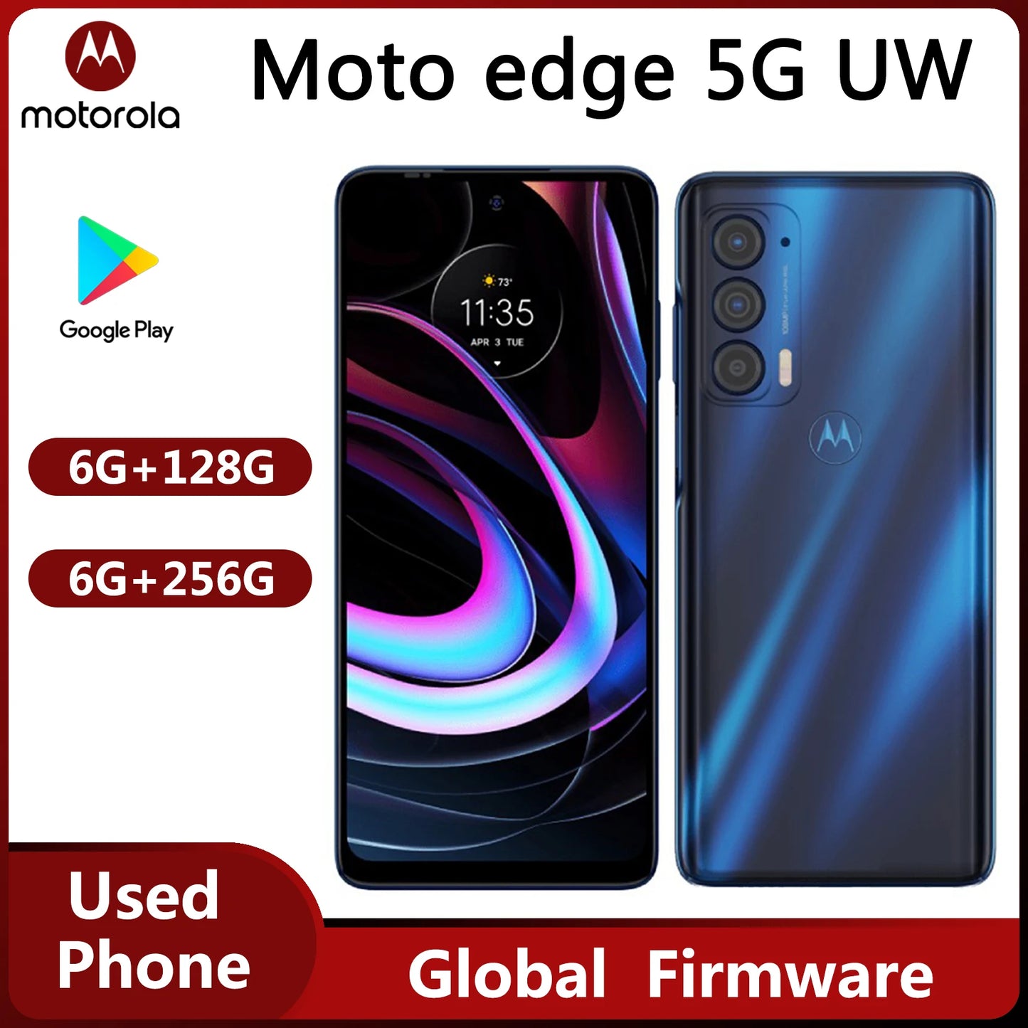 Motorola moto edge 5G UW (2021) (XT2141) 6.8" 1080x2460 pixels Original Android Smartphone Used phone