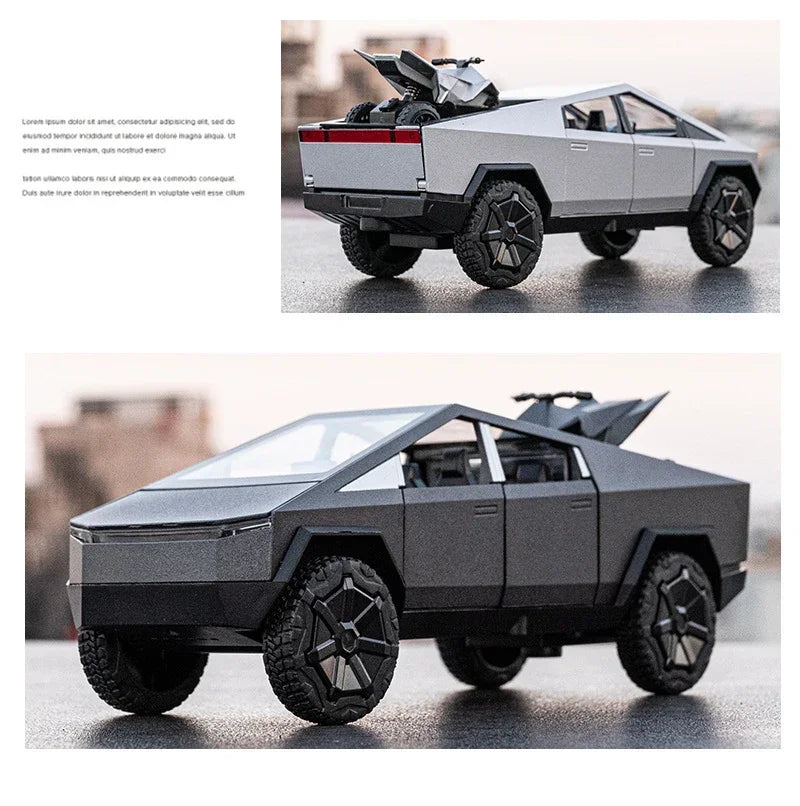 1/32 Teslas Cybertruck Pickup Alloy Car Model Diecast Metal Off-road Vehicles Truck Car Model Sound and Light Childrens Toy Gift