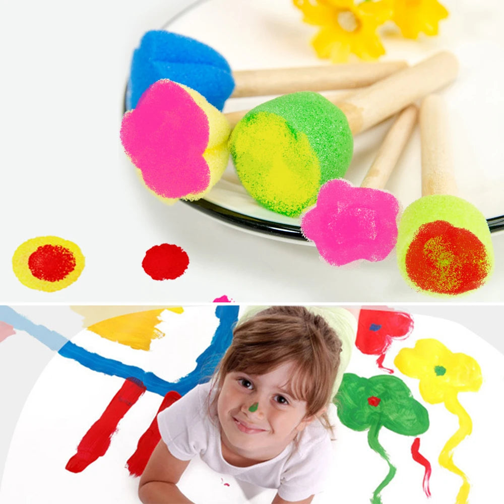 4Pcs Kids Painting Sponge Kids Early Learning Sponge Painting Kit Child Paint Set 30 Pieces Sponge Drawing Shapes Paint Brushes