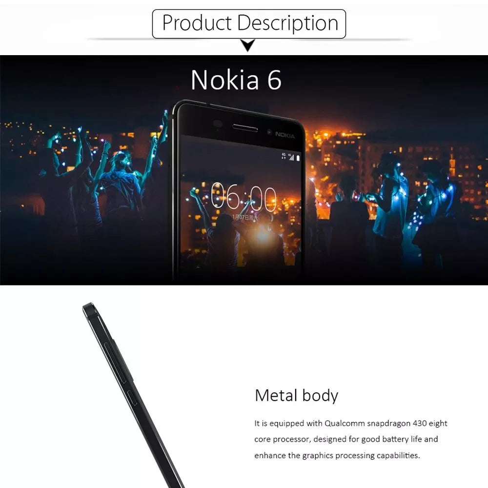 Nokia 6 Smartphone Full Screen Dual SIM 4G Black 4+64G Senior Phone Nokia 6 Cheap Phone Used Phone