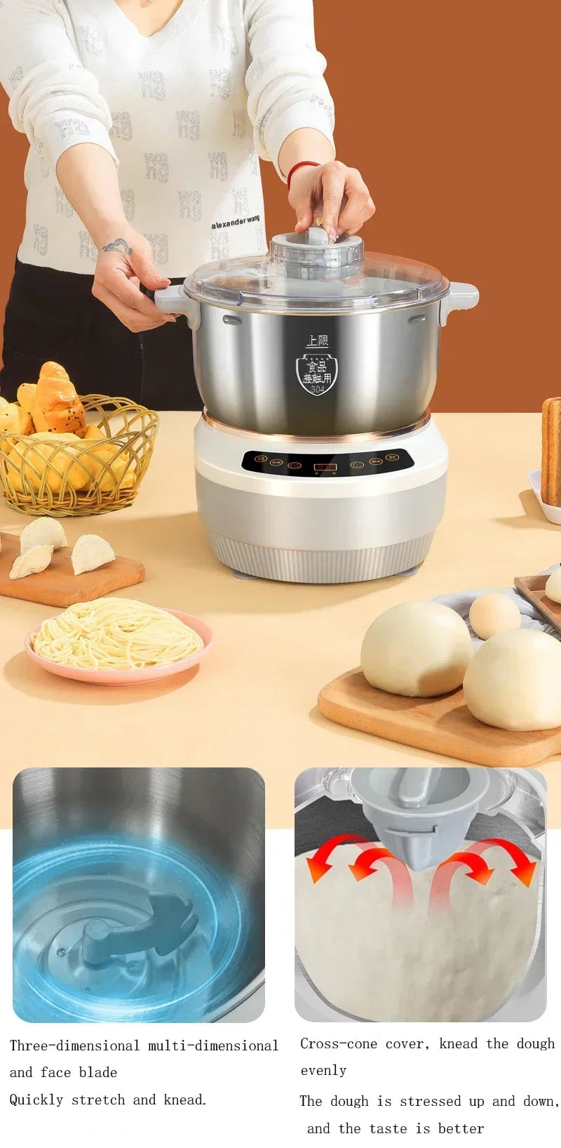 110V/220V German Home Mini Automatic Kneading and Fermenting Multifunctional Electric Food Mixer