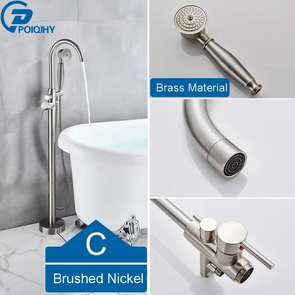 Chrome White Floor Mounted Bathtub Faucet Bathroom Freestanding Bath Tub Shower Set Swivel Spout Clawfoot Mixer
