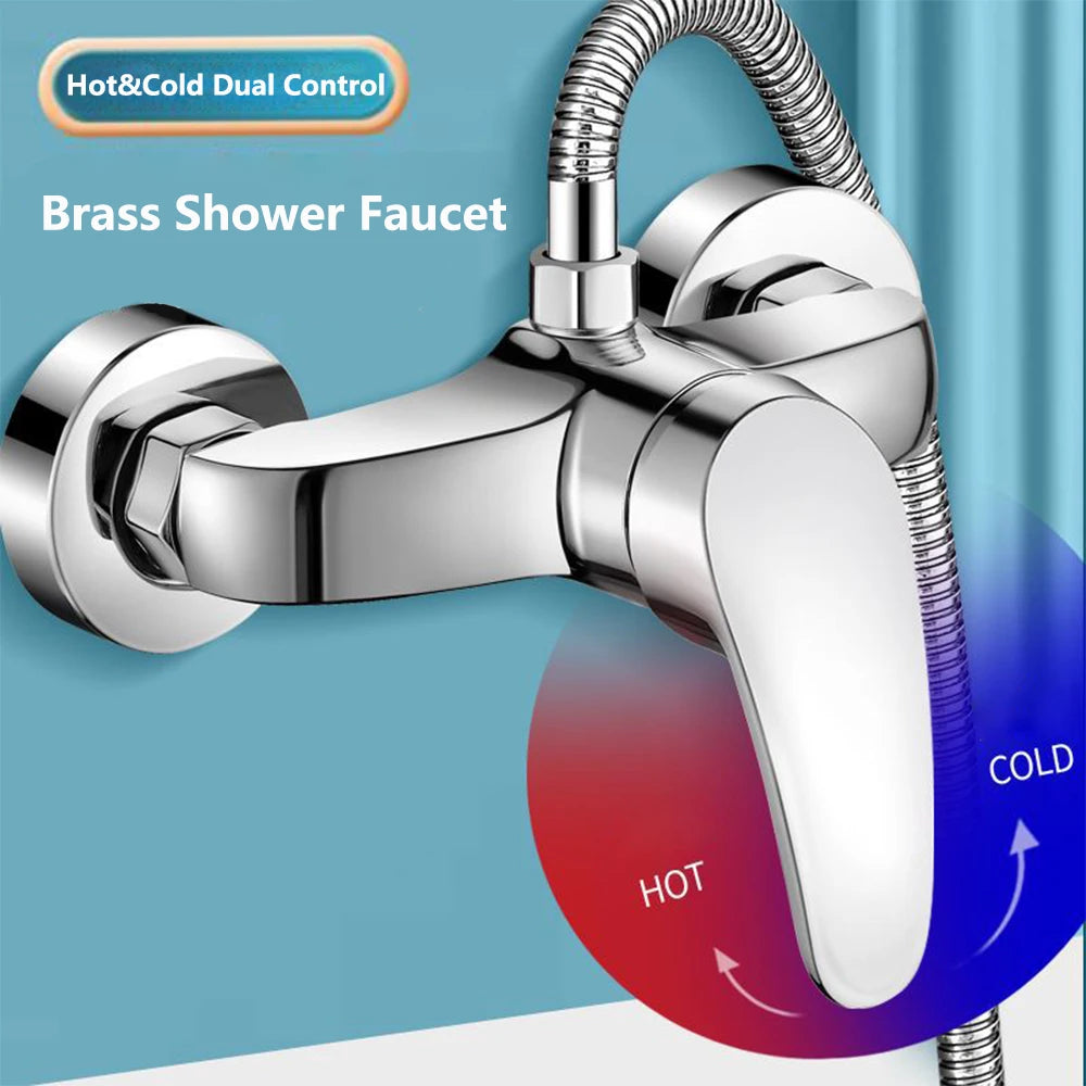 150MM Rainfall Thermostat Bathroom Shower Faucet Set Handheld Booster Showerhead Wall Mounted Brass Bath Hot & Cold Mixer Taps
