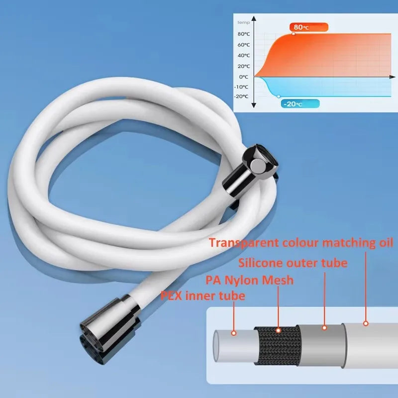 1.5/2M Silicone Flexible Shower Hose Long Bathroom Shower Water Hose Extension Plumbing Pipe Pulling Tube Bathroom Accessories