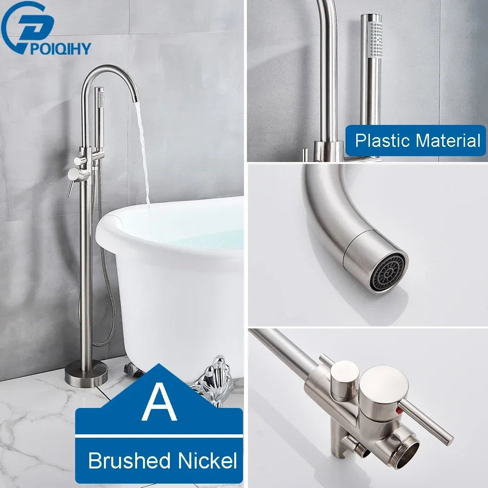 Chrome White Floor Mounted Bathtub Faucet Bathroom Freestanding Bath Tub Shower Set Swivel Spout Clawfoot Mixer