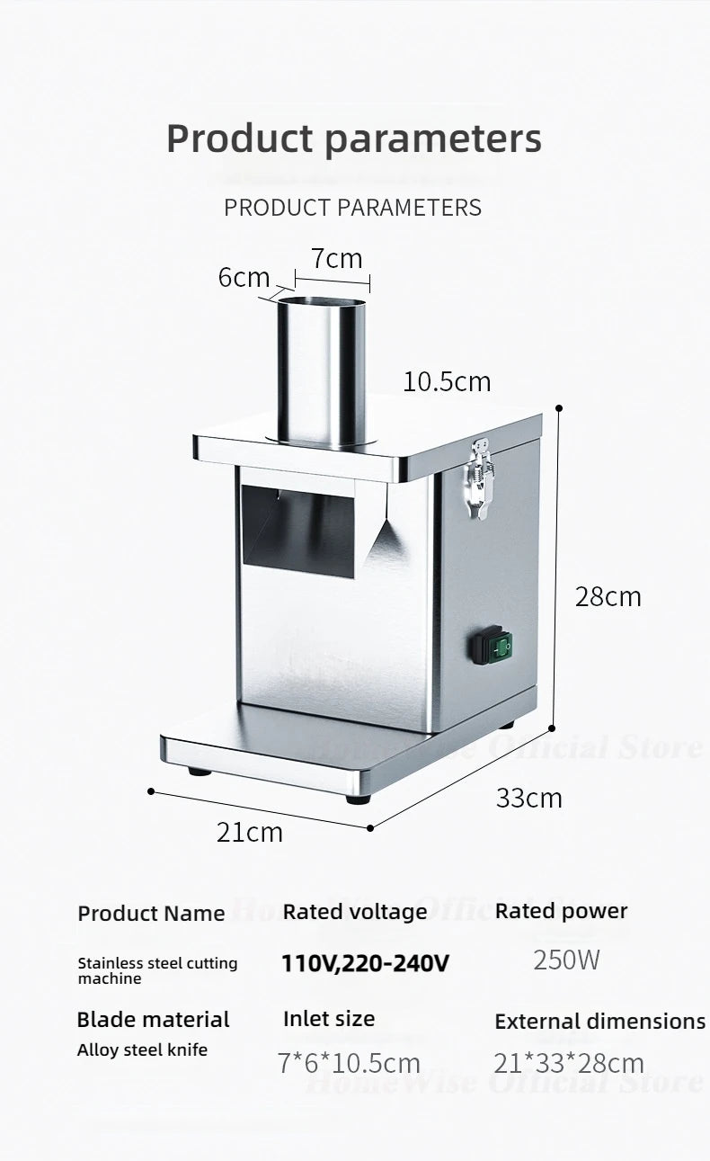 HomeWise Commercial Electric Vegetable Cube Cutting Machine Fruit Slicer Cutting Strip Dice Food Processor With 5 Blades