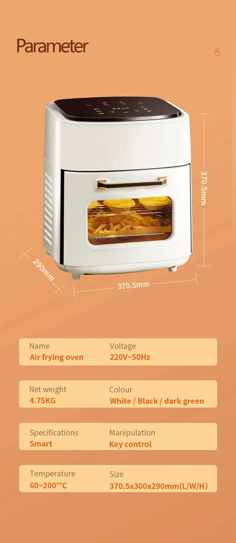 15L Large Multifunction Digital Air Fryer Without Oil Electric Oven, Dehydrator, Oven Touch Screen Fryer Viewable Window