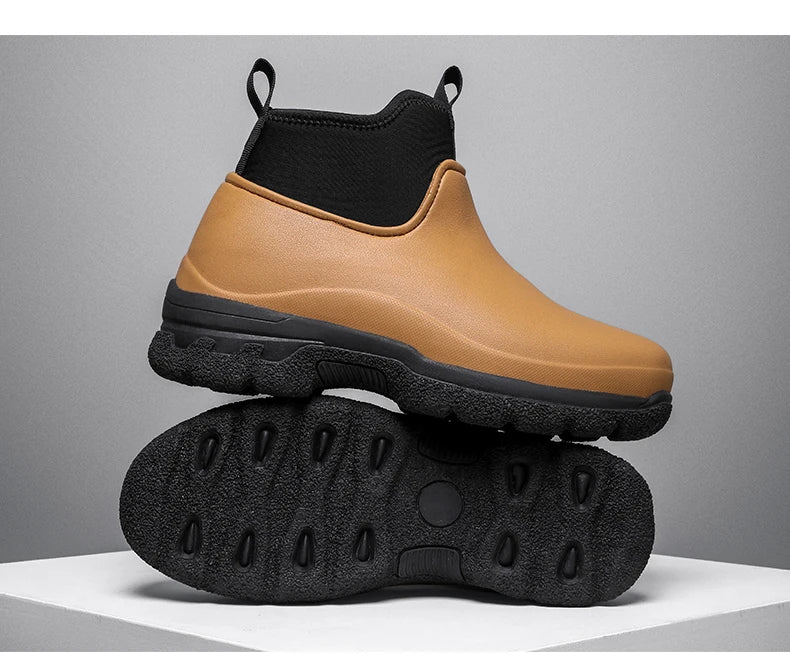 New Outdoor Fashion Versatile Wear resistant and Oil resistant Short Rain Boots for Men's Waterproof and Anti slip Kitchen Shoes