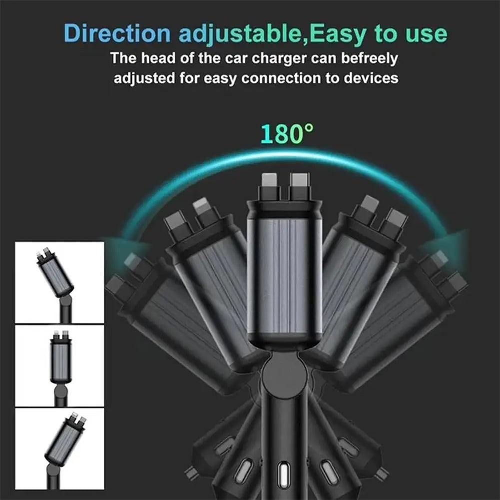 4 In 1 Retractable Car Charger Starlight In Car Roof 100w USB Type C Ports Super Fast Car Phone Charger Car Adapter For Iphone
