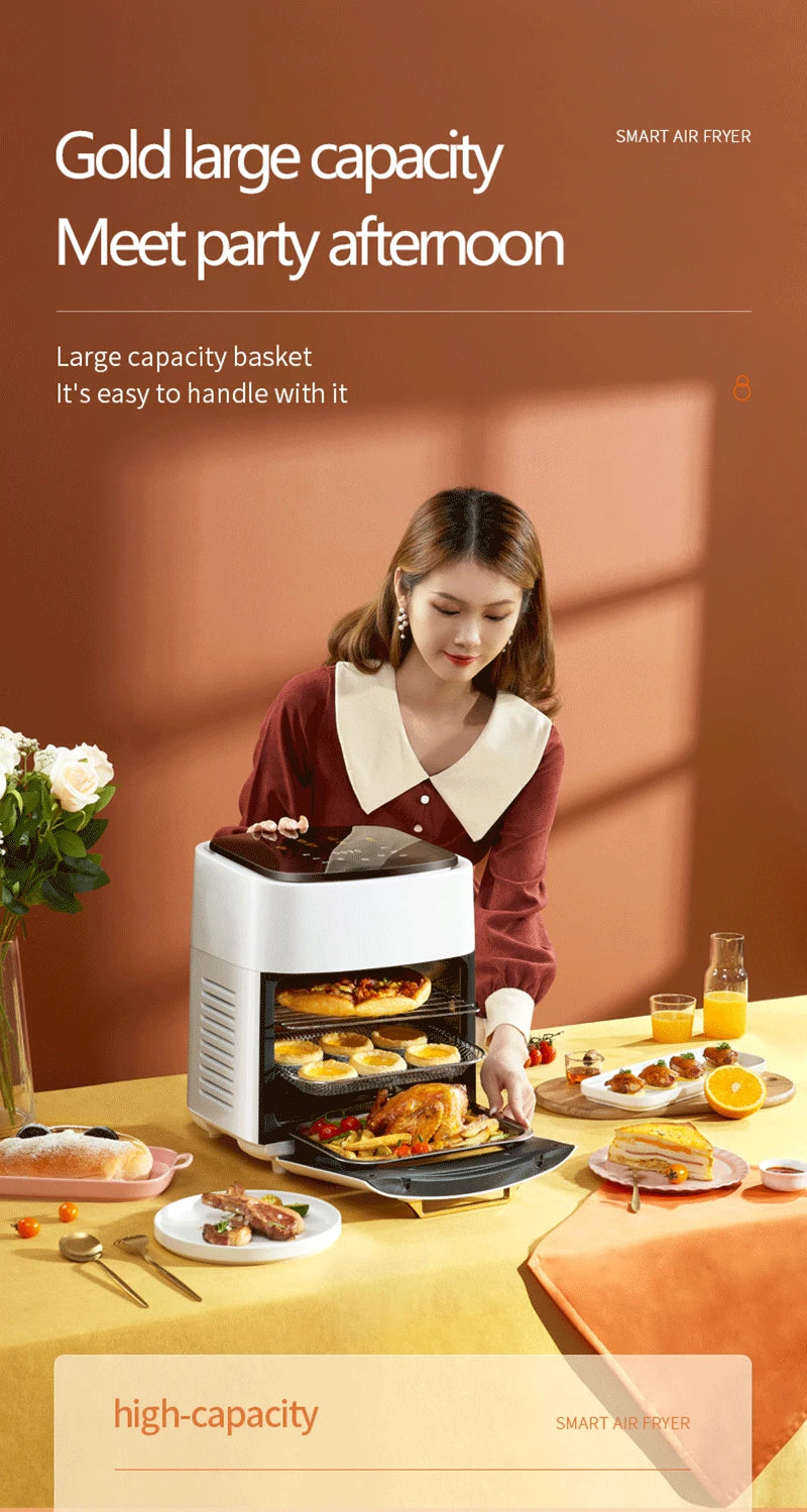 15L Large Multifunction Digital Air Fryer Without Oil Electric Oven, Dehydrator, Oven Touch Screen Fryer Viewable Window