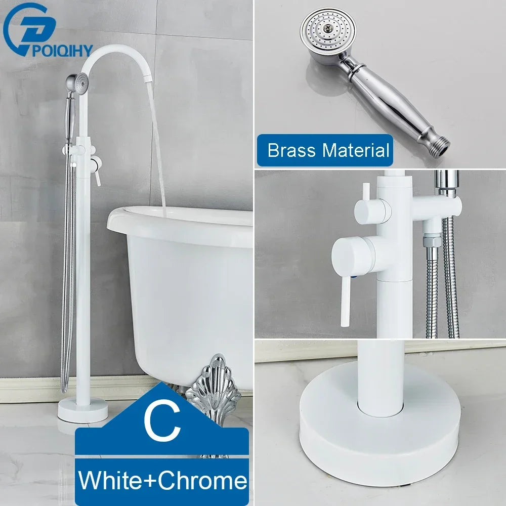 Chrome White Floor Mounted Bathtub Faucet Bathroom Freestanding Bath Tub Shower Set Swivel Spout Clawfoot Mixer