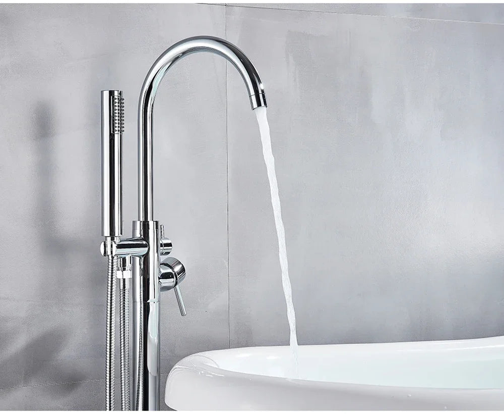 Chrome White Floor Mounted Bathtub Faucet Bathroom Freestanding Bath Tub Shower Set Swivel Spout Clawfoot Mixer