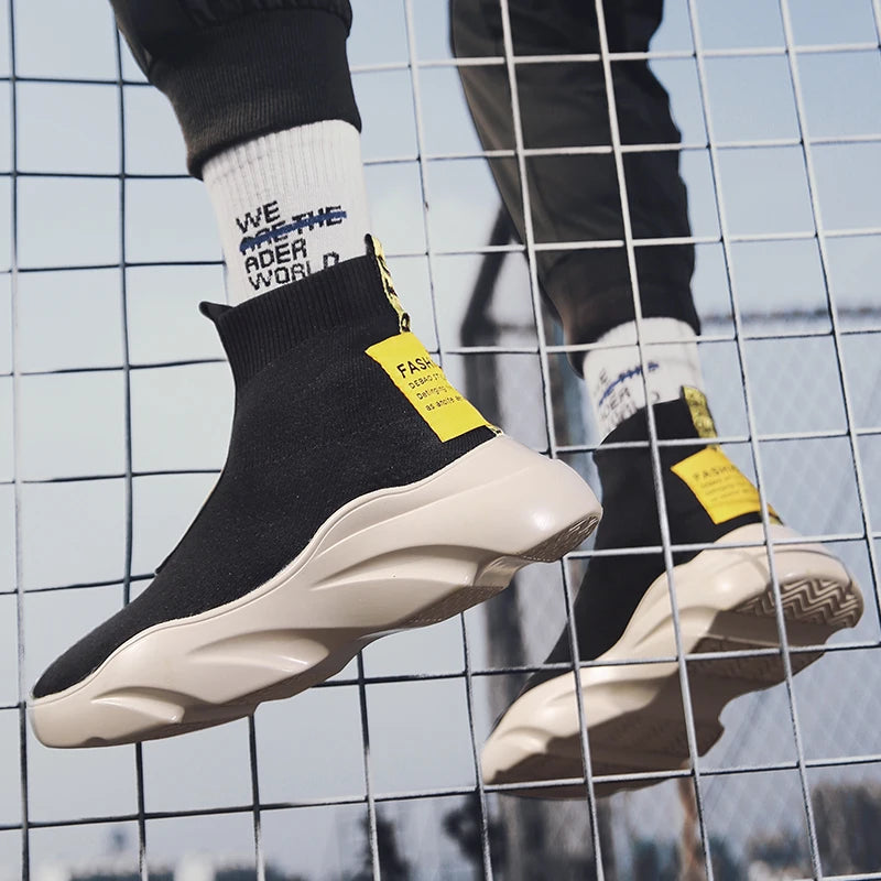 Men Vulcanized Shoes High Top Casual Sports Shoes Breathable Jogging Shoes Platform Sneakers Socks Ankle Boots Chaussure Homme