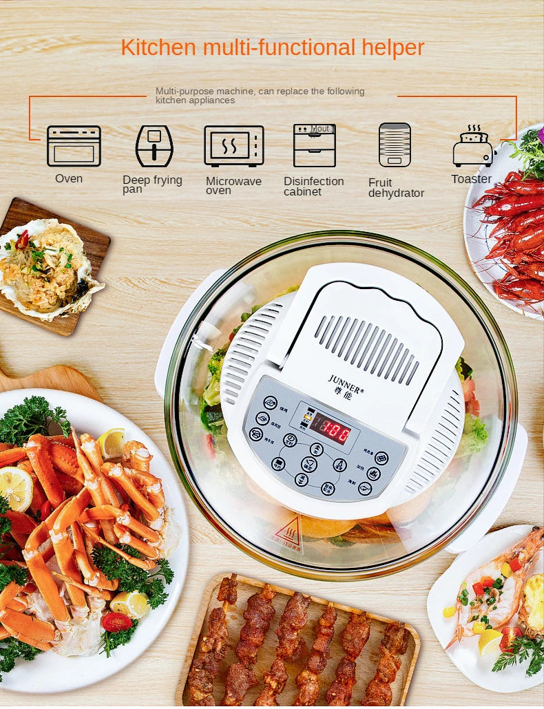Household Oil-free Air fryer 12L smart visual glass lightwave oven multi-function electric fryer oven air oven