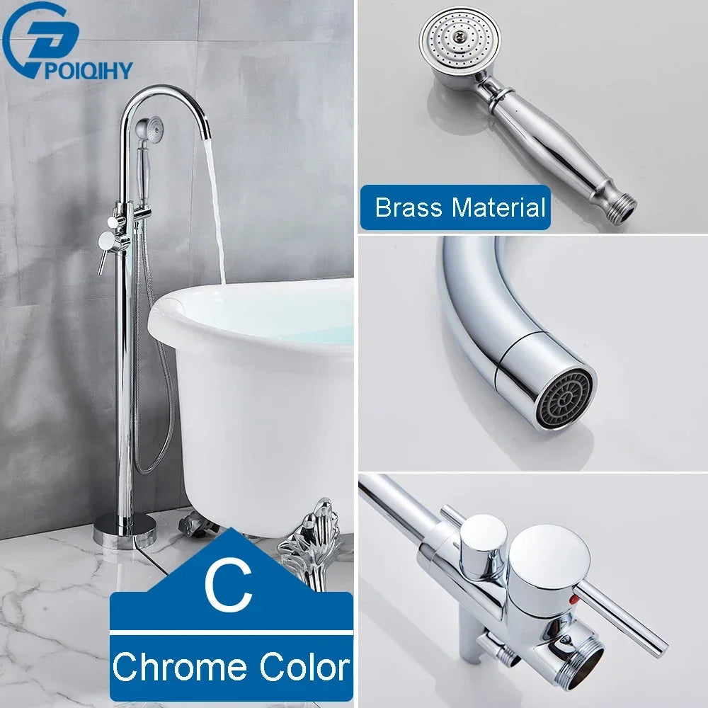 Chrome White Floor Mounted Bathtub Faucet Bathroom Freestanding Bath Tub Shower Set Swivel Spout Clawfoot Mixer