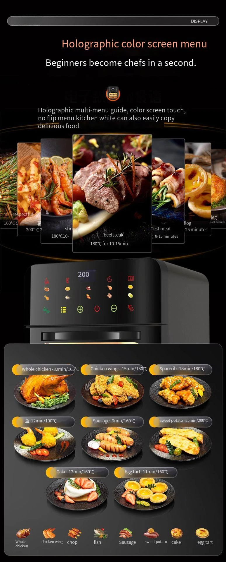 Smart 20L Air Fryer Oven Digital Support Customized Service Hot Deep Fryer Oven with Observation Window