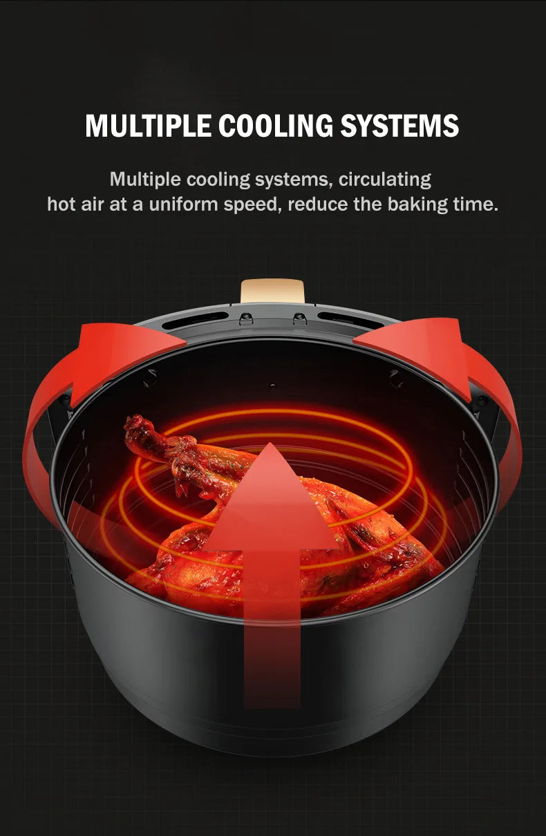 New Air Fryer Household Iarge Capacity French Fries Machine Multifunctional Electric Fryer 6L 1200W
