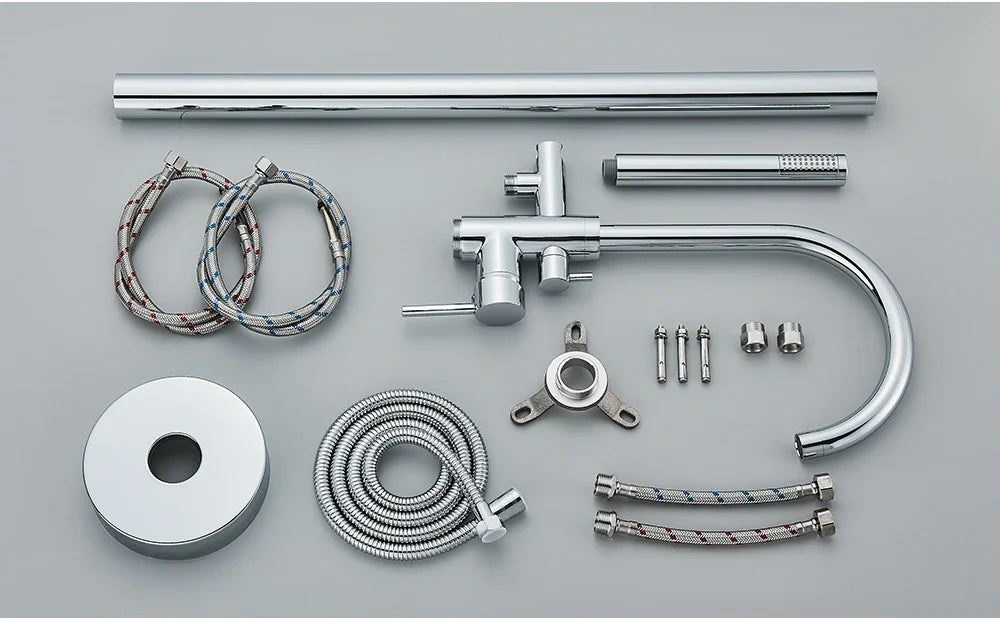 Chrome White Floor Mounted Bathtub Faucet Bathroom Freestanding Bath Tub Shower Set Swivel Spout Clawfoot Mixer