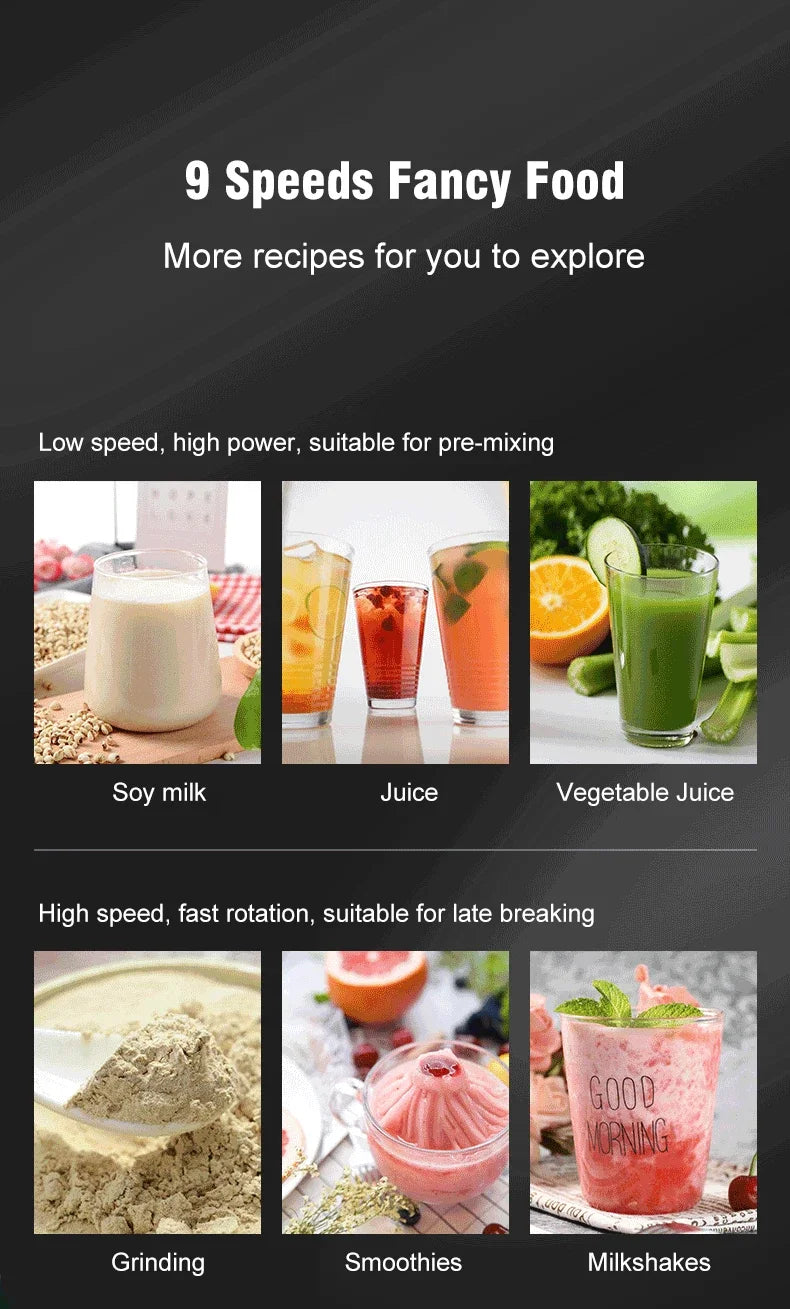 2000W Stationary Blender Heavy Duty Commercial Mixer Ice Smoothies Appliances for Kitchen Professional High Power Food Processor