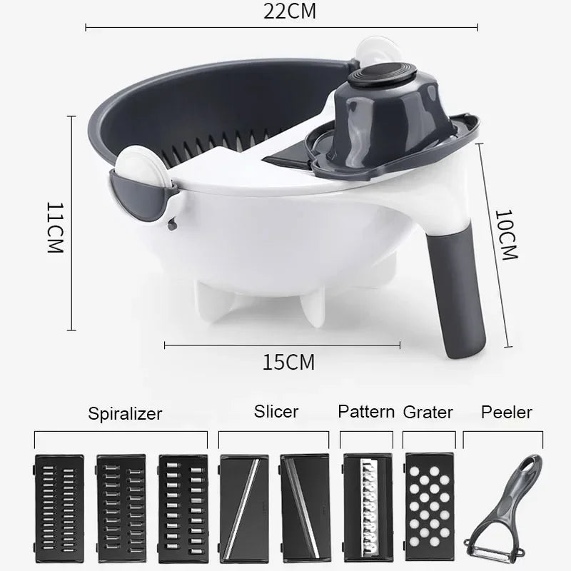 Multifunctional 2 In 1 Vegetable Slicer Cutter Chopper Fruit Strainer Basket Spiralizer Grater Food Peeler Mandoline Shredder