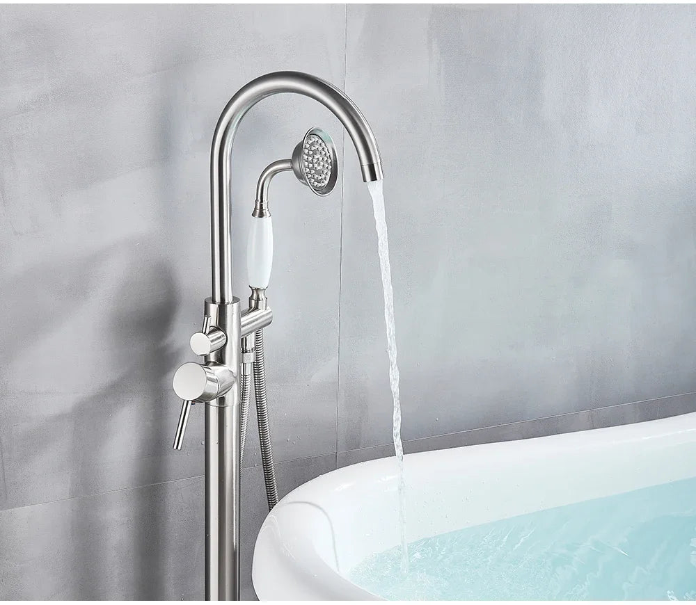 Chrome White Floor Mounted Bathtub Faucet Bathroom Freestanding Bath Tub Shower Set Swivel Spout Clawfoot Mixer